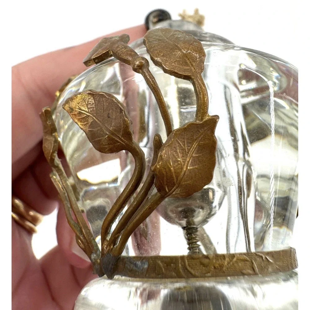 ANTIQUE 1920-30s STRIKALITE ART DECO GLASS LIGHTER w/BRASS ORMOLU TABLE TOP